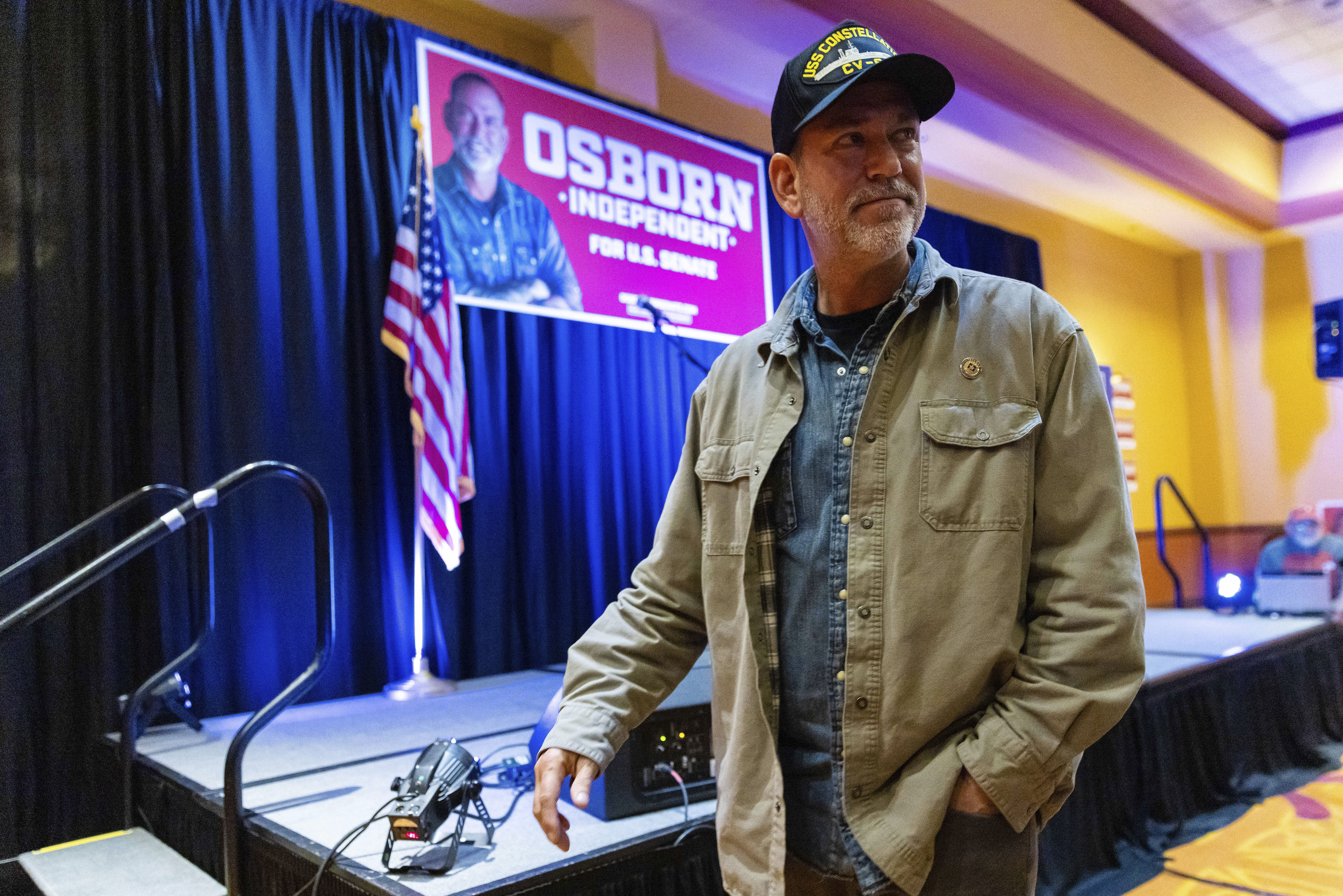 Independent Nebraska Senate candidate Dan Osborn departs an election night watch party Nov. 5.